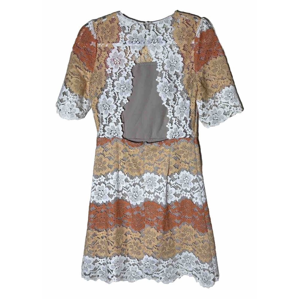 Flutter By Dance & Marvel Lace Dress Striped Women's Size Medium Ivory Orange - Picture 4 of 13